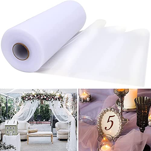 Rouleau de Tulle Blanc Tissu - 30 cm x 91,4 m Tulle Mariage Décoration Ruban Rouleaux, 100 Yards, pour Bricolage Tutu Jupe Mariage Chemin de Table...