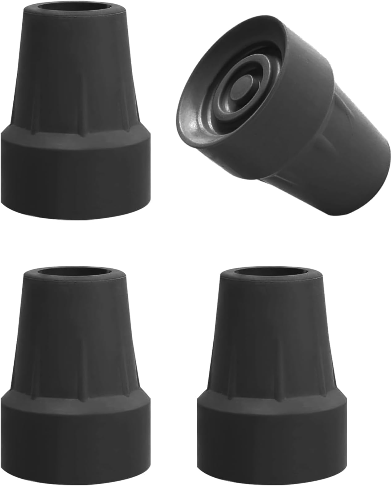 4 Pack 3/4 Inch Replacement Rubber Cane Tips for Canes Crutch Walking Sticks and Walkers (Black)