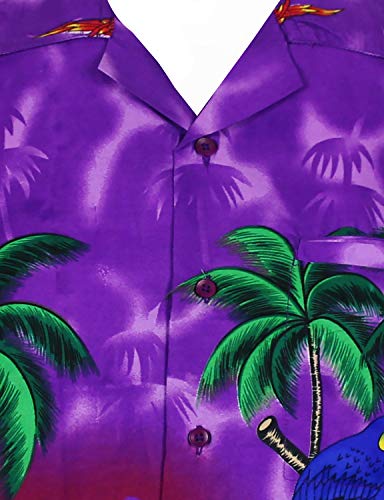 V.H.O. Funky Hawaiian-Shirt Men Regular-Fit Short-Sleeve Aloha Summer Shirt Parrot Beach Palms3