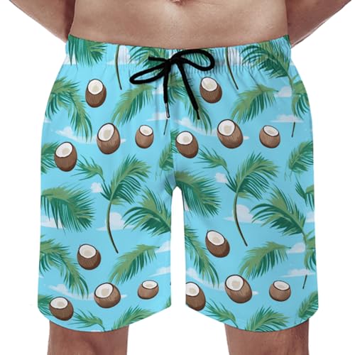 Watercolor Coconut Men's Swim Trunks Quick Dry Palm Leaves Summer Surfing Shorts Swimwear Bathing Suits with Pockets3