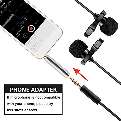 Honeytecs Condensador com clip portátil Omni Microfone direcional Cabeça dupla Smartphone Computador