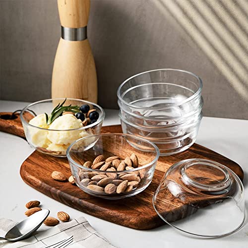 Image of WRINGO Glass Bowl for Kitchen Prep, Dessert, Dips, and Candy Dishes, Cake, Snack Bowl Set of 6 Or Nut Bowl, and Microwave Safe Clear Glass Bowls for Mixing, Storing Size 4.5 Inch