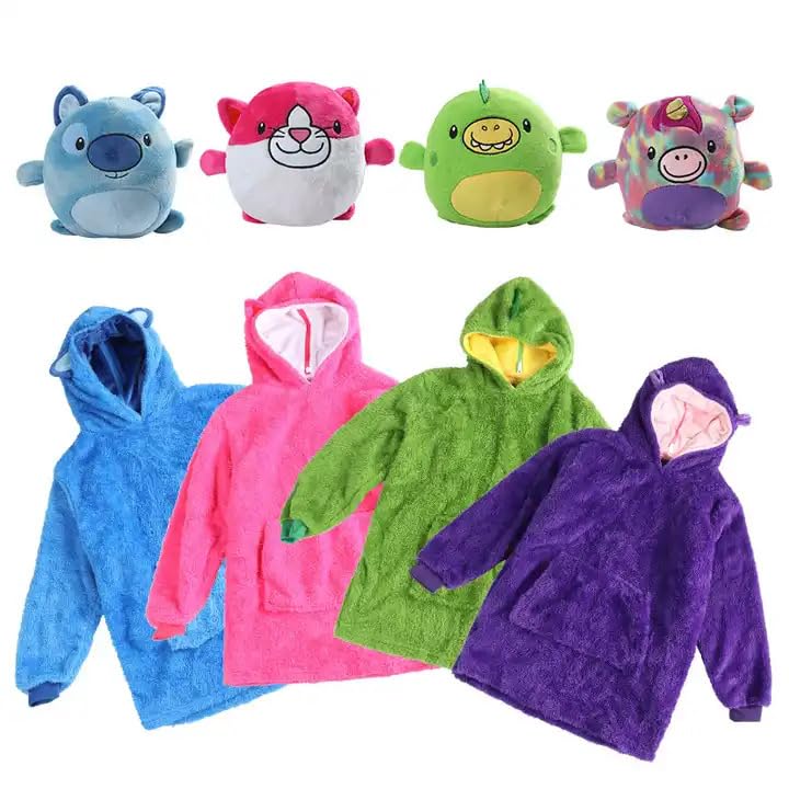 PILLOWPET bluza z kapturem i rękawami dla dzieci – przytulny sweter dziecięcy do zakładania z kapturem, rękawami i 2 kieszeniami