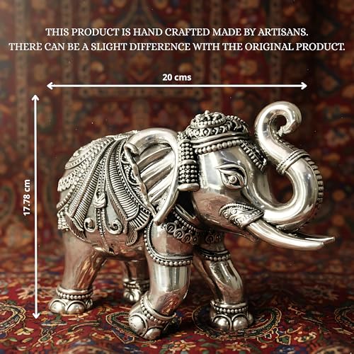 Image of Dev Aastha 999 Pure Silver Plated Elephant Idol Pack of 2 | 7 Inch Vastu & Good Luck Statues for Home Decor, Puja Room & Temple | Divine Altar Showpiece & Auspicious Gift of Blessings.