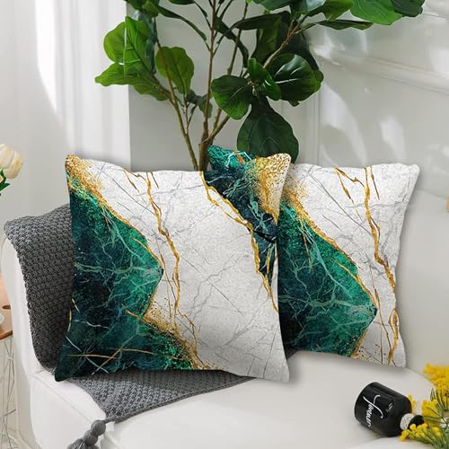 Geliking Sofa Cushion Covers 18x18 Inches Polyester Throw Pillow Case Green and Gold Marble Texture Cushion Covers Replacement for Home Decor 45cm x 45cm - Image 4
