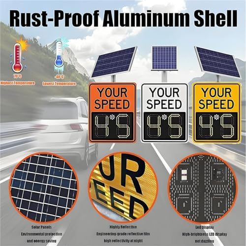 Solar Powered LED Speed Limit Sign - 50x70cm Bright Radar Display with Remote Control - Enhance Driver Safety & Visibility - High-Impact Traffic Warning Signal