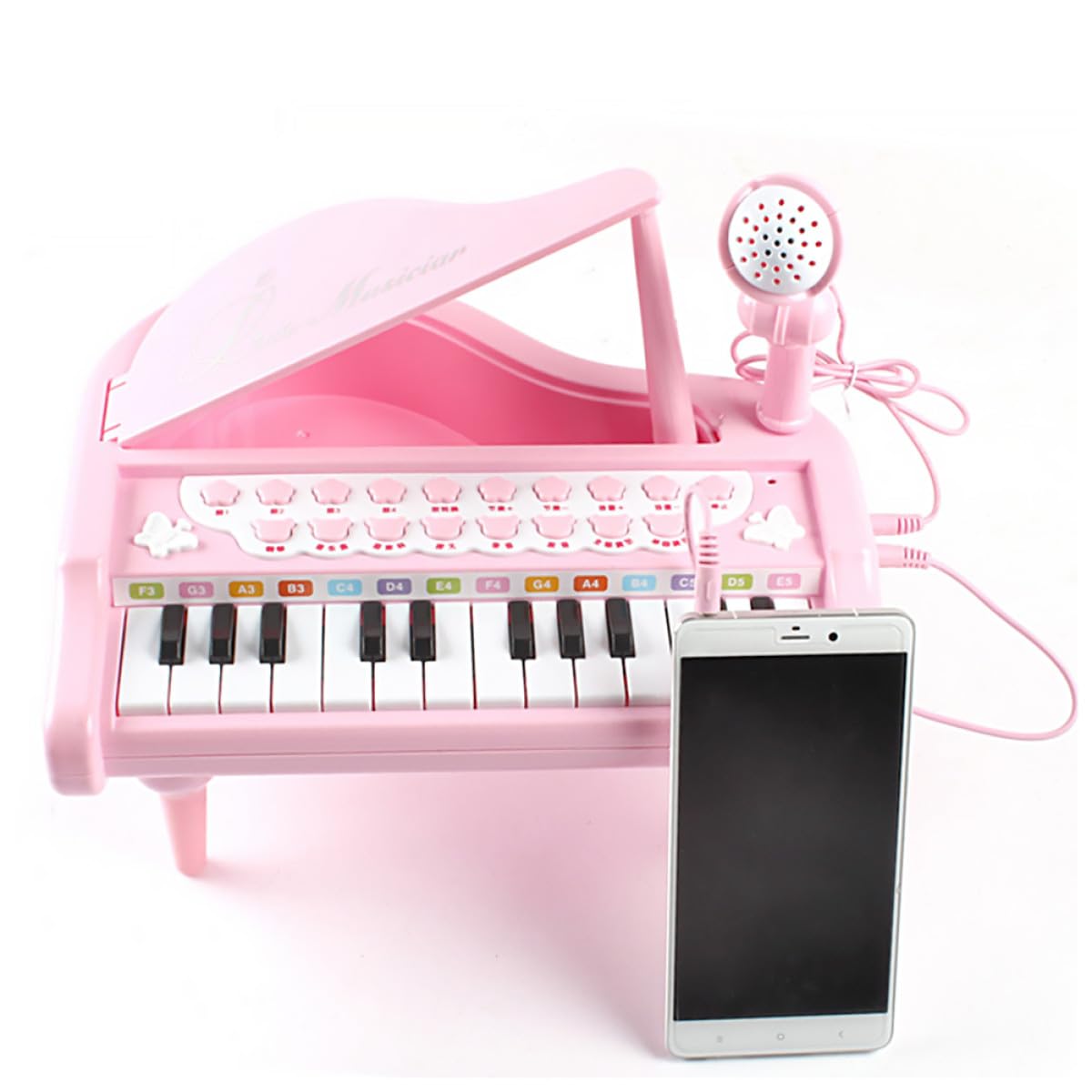 Pianola Elettronica Multifunzione Rosa in Plastica con Microfono | Volume Regolabile, Educazione Musicale, Esplorazione di Combinazioni Acustiche, Gioco Interattivo