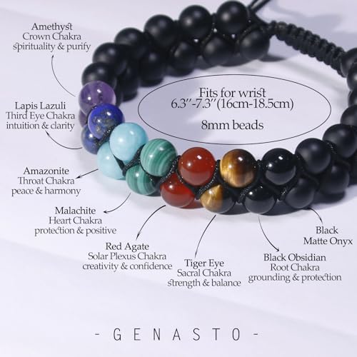 Mens Crystal Bracelet, 7 Chakra Bracelet with Real Stones Tigers Eye Obsidan Amethyst Malachite Amazonite Lapis Lazuli Red Agate Beads Bracelets for Multi Healing Protection Balance3