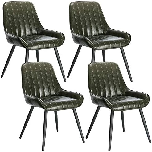 Lestarain Dining Chairs Set of 4 Vintage Kitchen Counter Chairs Lounge Leisure Living Room Corner Chairs With Metal Legs PU Leather Seat and Backrests,Grey