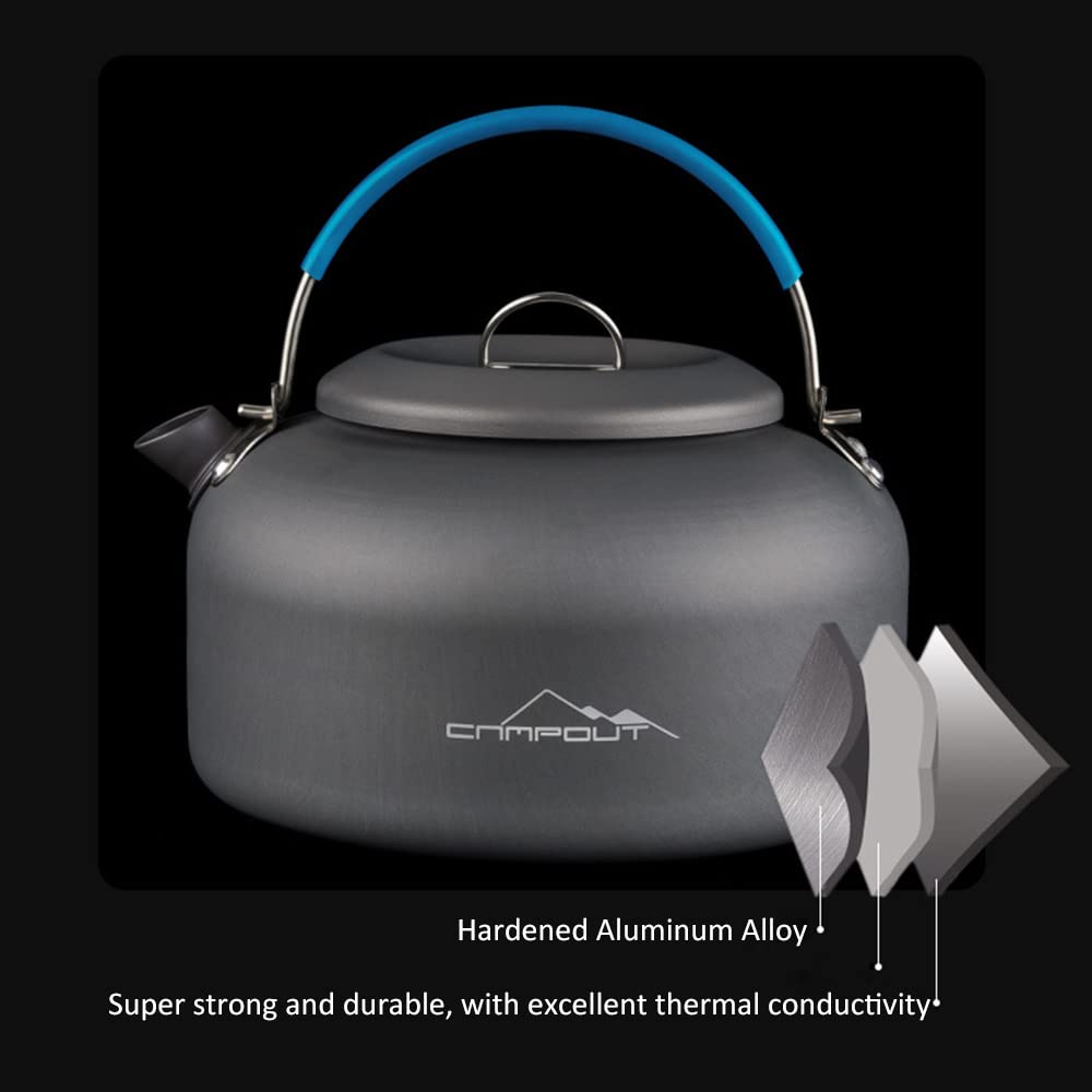 Sanfoelek Bouilloire de camping en aluminium 1,4 L compacte et légère pour camping, randonnée, randonnée