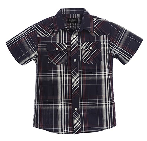 Image of Gioberti Boys Casual Western Plaid Pearl Snap-on Buttons Short Sleeve Shirt