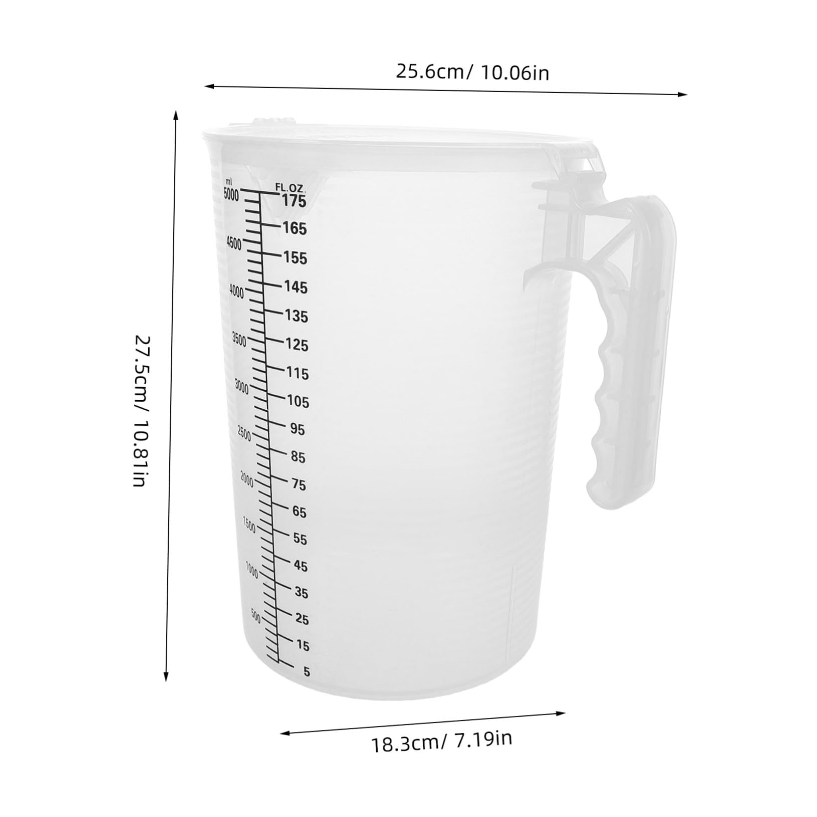 Pichet Mesureur en Plastique Pp Transparent 5l avec Couvercle Anti-poussière, Grosse Capacité pour Usage Commercial et Préparation Précise de Boissons