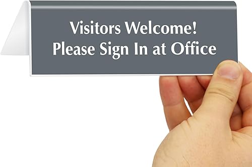Miniatura 7 de SmartSign Visitors Must Sign In - Letrero de escritorio de acrílico en forma de V de 2 x 6 pulgadas para oficinas, tiendas, bancos, tiendas, DMV,