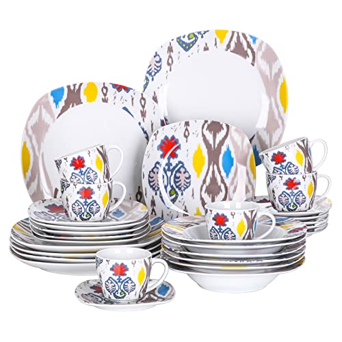 VEWEET BETULA Juego de Vajilla 30 Piezas con 6 Platos Llanos, 6 Platos de Postre, 6 Platos de Hondos, 6 Tazas y Platillos para 6 Personas Cover