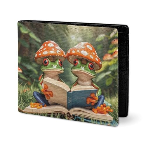 The Frog Family Is Reading Wallet Elegant Leather Wallets with ID Window & 2 Card Slots, Slim Bifold Wallet for Men Women2