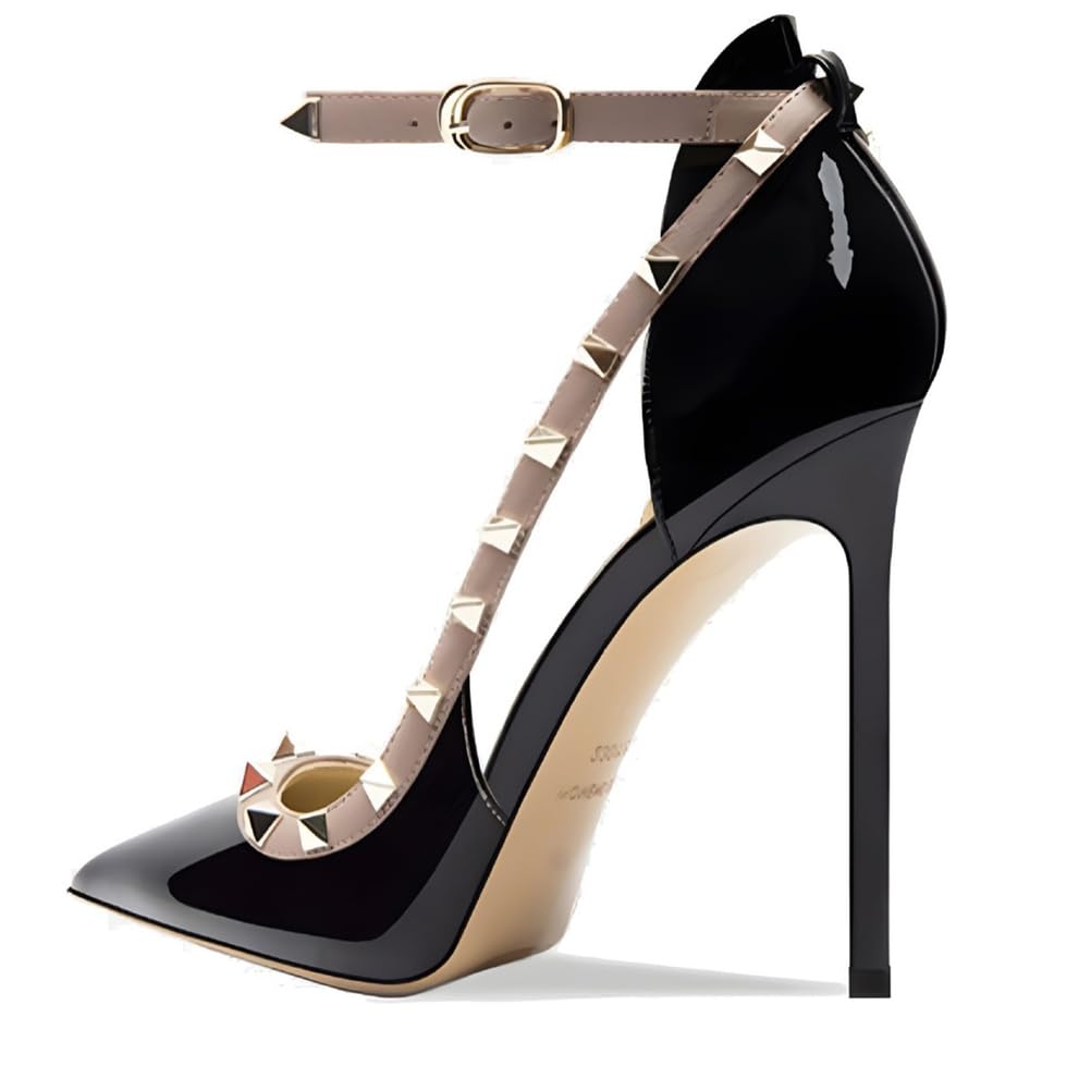 Damskie szpilki ze skóry lakierowanej 10 cm 12 cm szpiczasty nosek pasek na kostce czółenka na wysokim obcasie eleganckie buty do sukienki imprezy formalne wydarzenia
