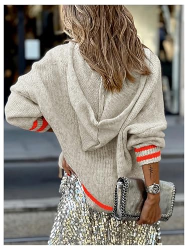 GORGLITTER Women's Oversized Hooded Sweater Striped Heart Loose Chunky Sweaters 2025 Fall Trendy3