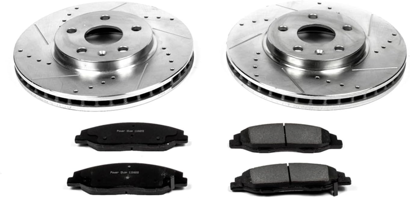 PowerStop Front Brake Kit For Cadillac CTS 2008-14 - Drilled and Slotted Disc Rotors with Ceramic Brake Pads Replacement, K4721