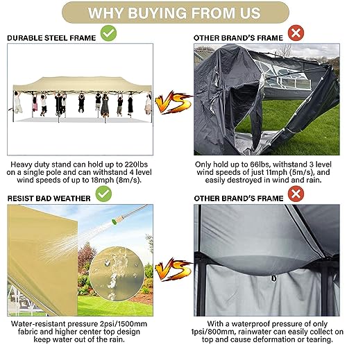 Image of COBIZI 10x30 Pop Up Canopy Tent,Heavy Duty Canopy(Khaki with 8 Sidewalls)