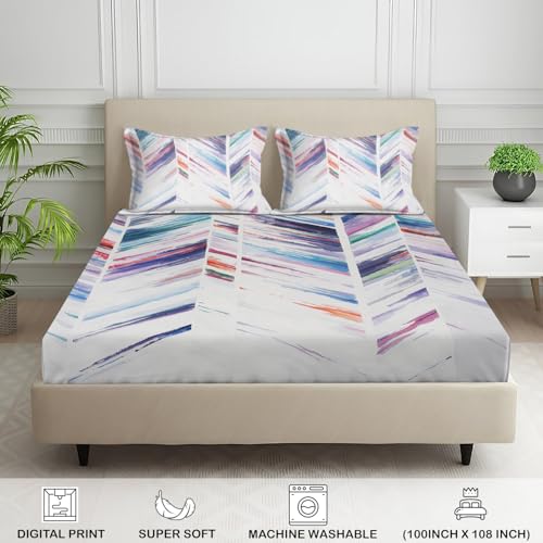 Image of Signature Digital Print Geometric Designs Super King Size Bedsheet - 108 x 108 inches | 100% Cotton-Feel Soft Fabric | Fade-Resistant Colors | 2 Matching Pillow Covers (Blush Nordic Grid)