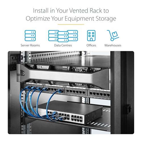 Image of StarTech.com 1U Server Rack Shelf - Universal Vented Rack Mount Cantilever Tray for 19 inch Network Equipment Rack & Cabinet - Heavy Duty Steel - Weight Capacity 44lb /20kg - 16 inch Deep Shelf (CABSHELF116V)