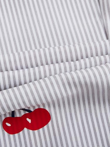 GORGLITTER Women's Striped Wide Leg Lounge Pants Cherry Print Elastic Waist Pj Trousers with Pockets3