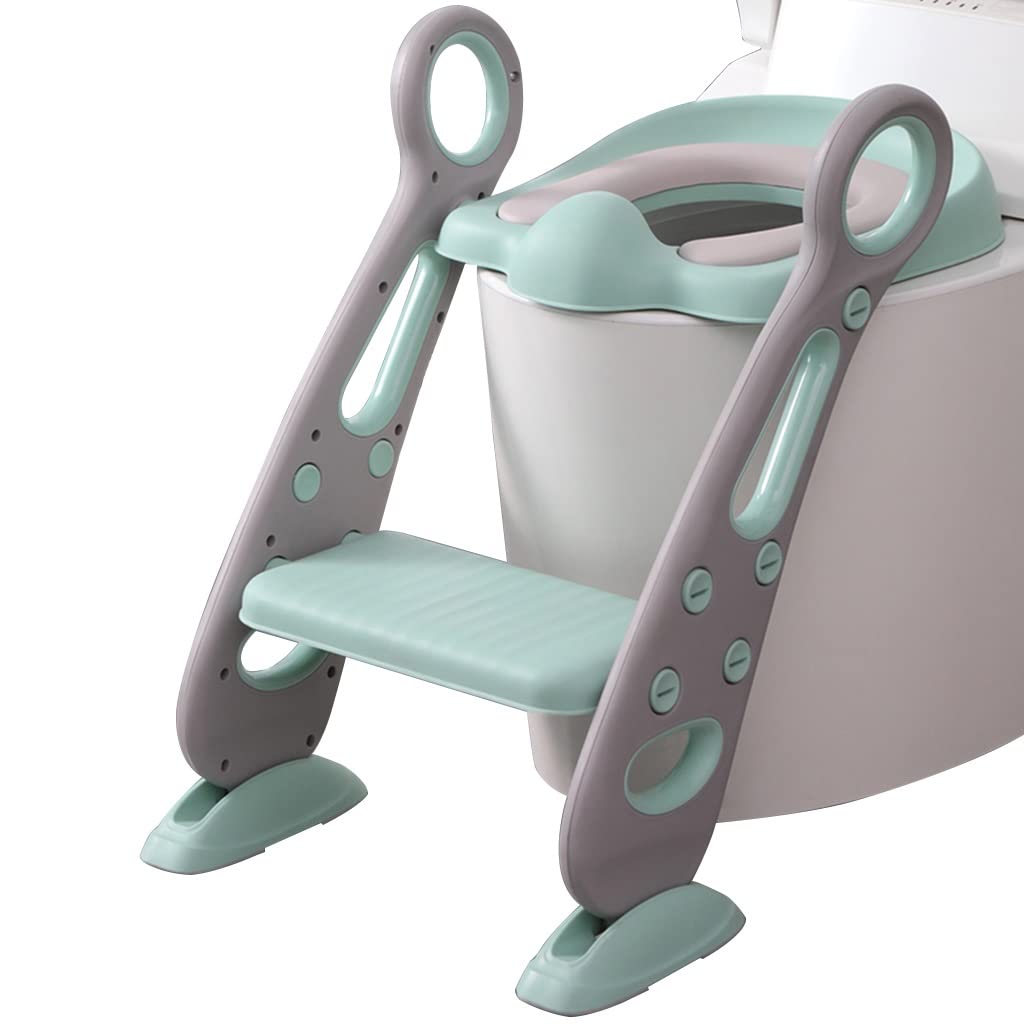 Topfchentrainer Mit Leiter Einstellbar Toilettensitz Mit Treppe Mit PU-Kissen, Zusammenklappbar Toilettentrainer Mit Treppe Für Jungen Und Mädchen, Belastbarkeit 80kg