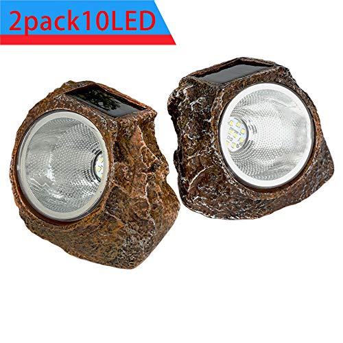 Solar Garden Rock Lights Outdoor, 2 Pack 10 LED Waterproof Solar Powered Rock