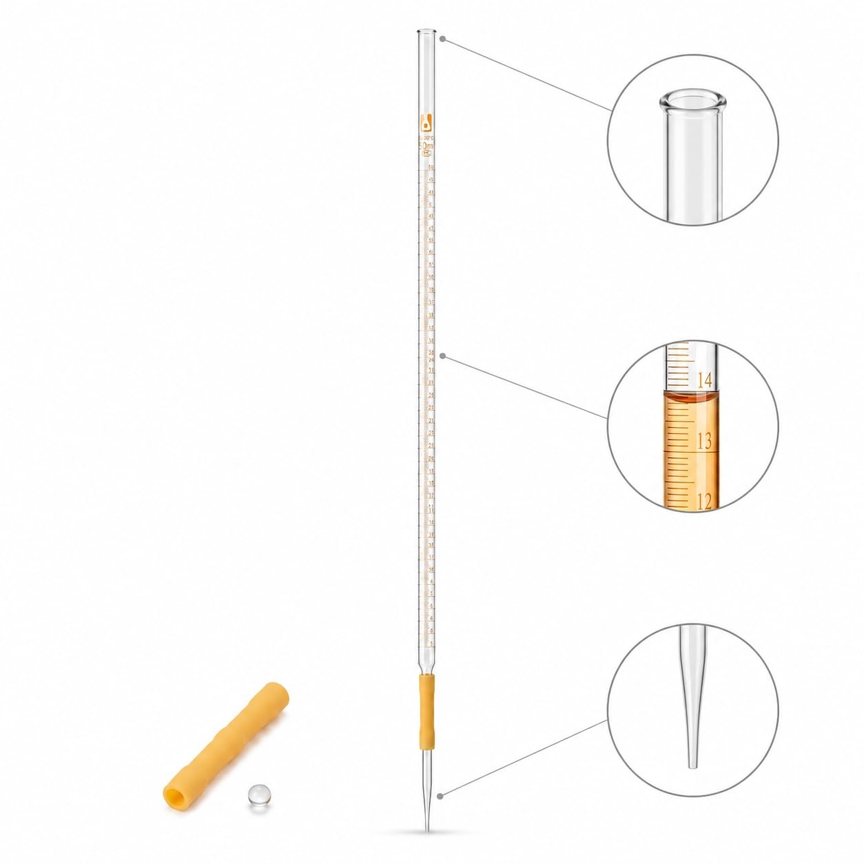 Klare Alkalische Glasbürette mit Gummischlauch und Kugel-Ventil-250mL | Flexibler Latexschlauch mit Glaskugel-Ventil für Einfache Einhand-Durchflusssteuerung