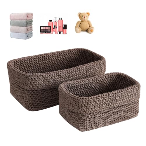 2 Stück Aufbewahrungskorb Geflochten,Häkelkorb Körbe Geflochten,Aufbewahrungskorb Set Für Wohnzimmer,Bäder,Büros,Küchen,Handtücher,Kosmetik,Spielzeug,Schmuck(Braun)