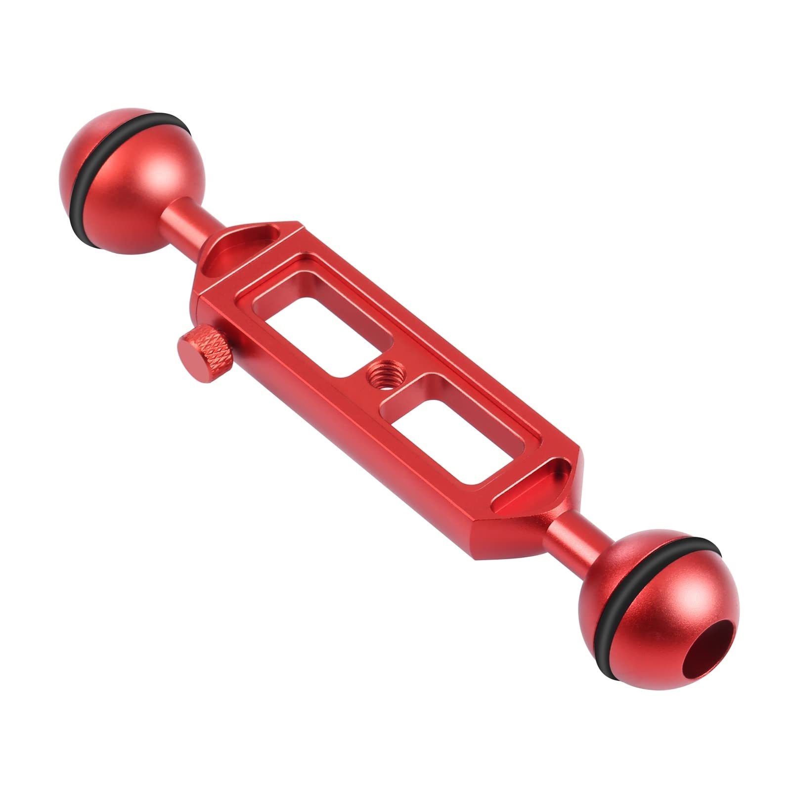 PULUZ 7.9 inch 20cm Adjustable Aluminum Alloy Dual Balls Arm with 1/4 Thread for Underwater Camera Housings, Ball Diameter: 25mm (Red)