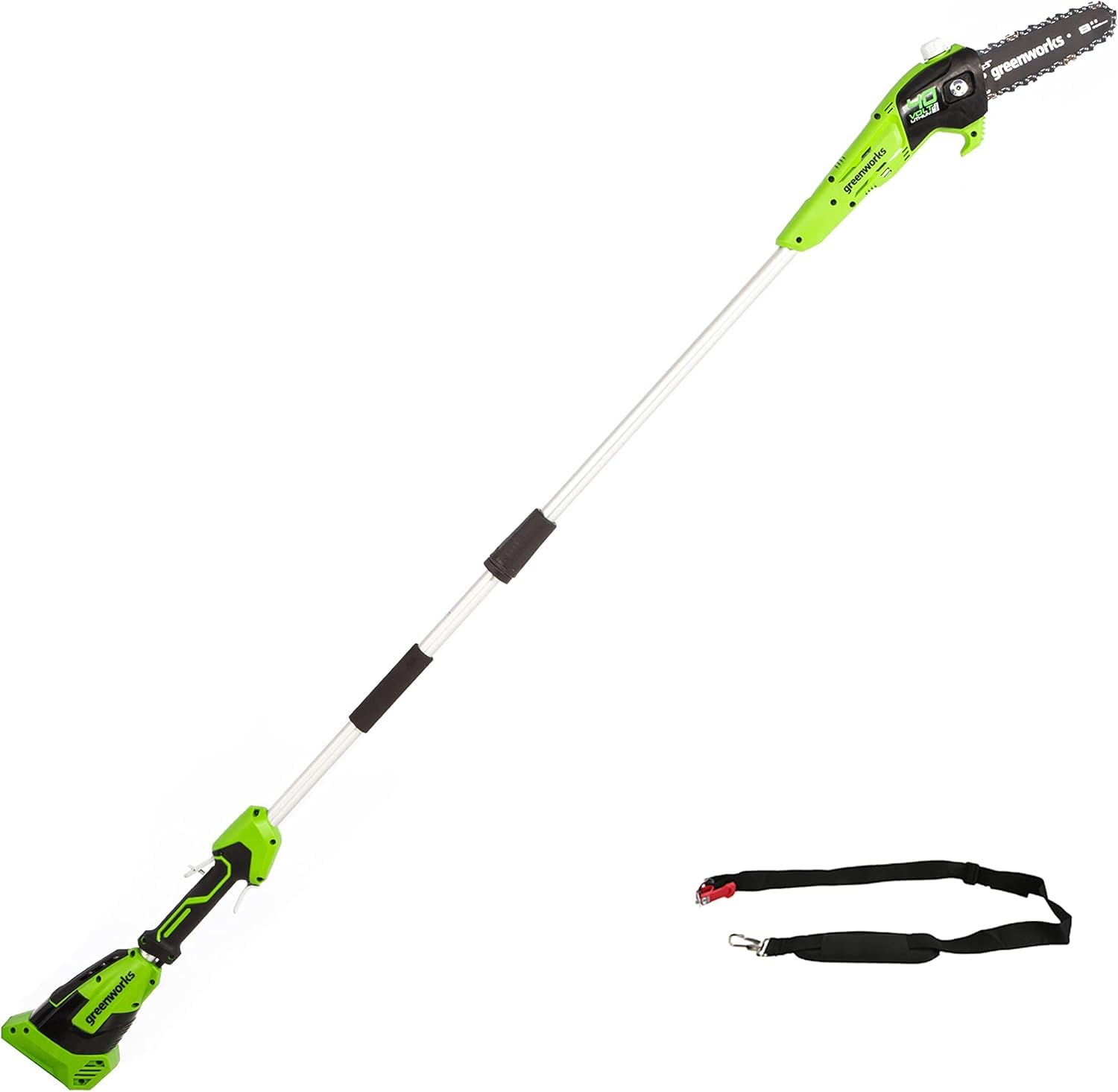 Greenworks G40PSF Akku Hochentaster, 20 cm Blattlänge, 8 m/s Kettengeschwindigkeit, 3,64 kg, automatisches Öl-System, 80 ml Öltank, 2.58m Stangenreichweite OHNE 40V Akku & Ladegerät, 3 Jahre Garantie