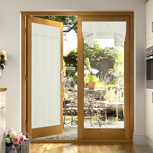 NICETOWN Linen Blackout French Door Curtains, Thermal Insulated Privacy Curtains for Window, Front Door Shade for Glass, Tie Up Shades Window Covering