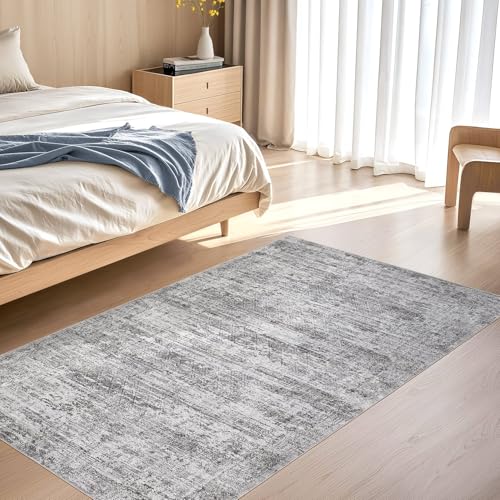 3x5 Area Rug Living Room Rugs - Washable Neutral Modern Abstract Soft Thin Rug Indoor Floor No Slip Rug Carpet for Bedroom Under Dining Table Home Office Decor - Light Gray
