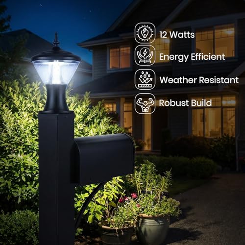 Image of Gigawatts GWSRW-02 Outdoor Gate Light - 12W Integrated Light 101% Rust & Waterproof Polycarbonate, ABS, PP Pillar Lamp Base Mount Black Exterior Fixture for Garden, Boundary & Home Entrance