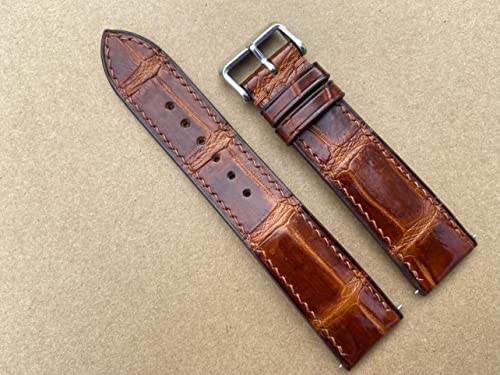 Genuine Red Brown Crocodile Alligator Leather Skin Watch Strap Band, Handmade Watch Strap Band Match All Watch, Custom Watch Strap Band 14Mm 15Mm 16Mm 17Mm 18Mm 19Mm 20Mm 21Mm 22Mm 23Mm 24Mm 25Mm 26Mm (20Mm/18Mm) #TOP5