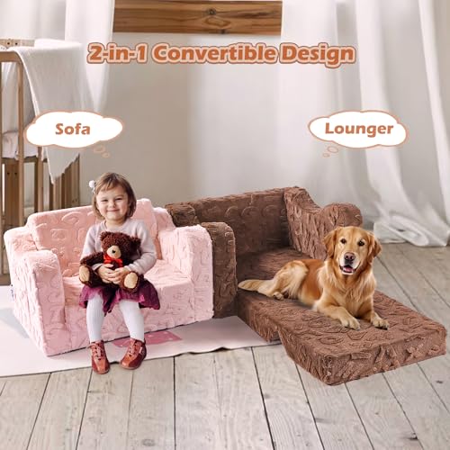 Kids-Couch-2-in-1-Convertible-Kids-Chair-to-Lounger-Bed-Kids-Sofa-for-Toddler-Boys-Girls-Ideal-for-Reading-Sleeping-Gaming-Decor-Pink Kids Couch 2 in 1 Convertible Kids Chair to Lounger Bed Kids Sofa for Toddler Boys Girls Ideal for Reading Sleeping Gaming Decor Pink