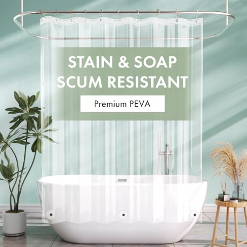 Image of AmazerBath Camper Shower Curtain Liner 60x64, Clear Shower Curtain Liner, Waterproof Plastic Shower Liner, Cute Lightweight PEVA Shower Curtain with 3 Magnets and 10 Rustproof Metal Grommets