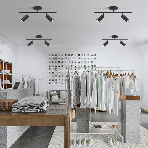 Image of KCO Lighting Modern 2 Light Track Lighting Kit Matte Black Track Lighting Fixtures Flush Mount Ceiling Spot Lights Indoor Adjustable Ceiling Spot Light for Bedroom Kitchen Living Room