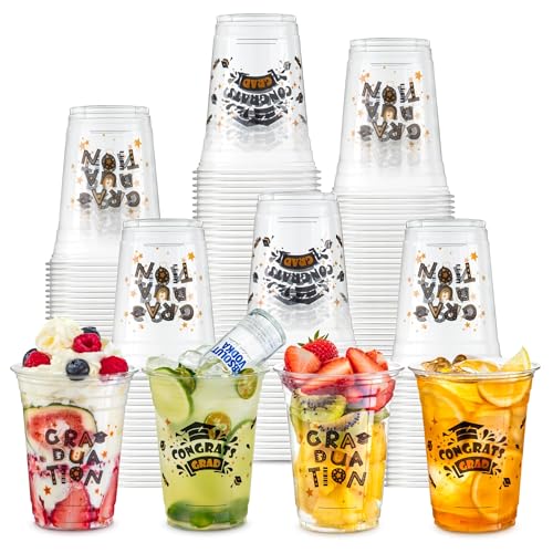 Fit Meal Prep 50 Pack 16 oz Plastic Graduation Party Cups 2026 Disposable Clear Plastic Congrats Grad Cup Bulk Graduation School Party Supplies for Class of 2026