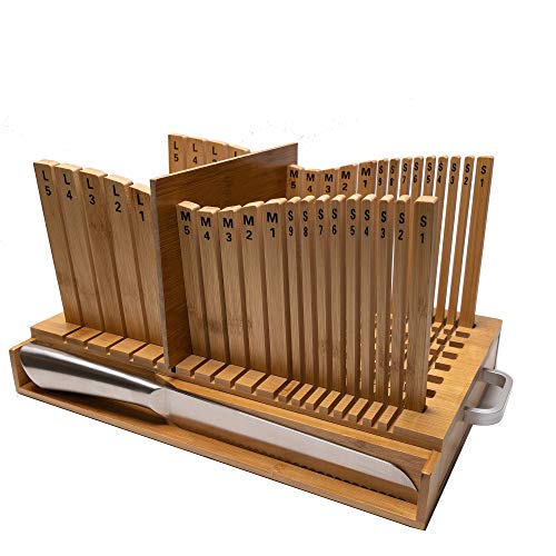 Bamboo Bread Slicer Cutting Guide with Bread Knife | The SlicerX | Adjustable Cutting Guide for Baking Homemade Bread and Bagel Slicing | Easy Storage with Compact Crumb Catcher, Display Tray