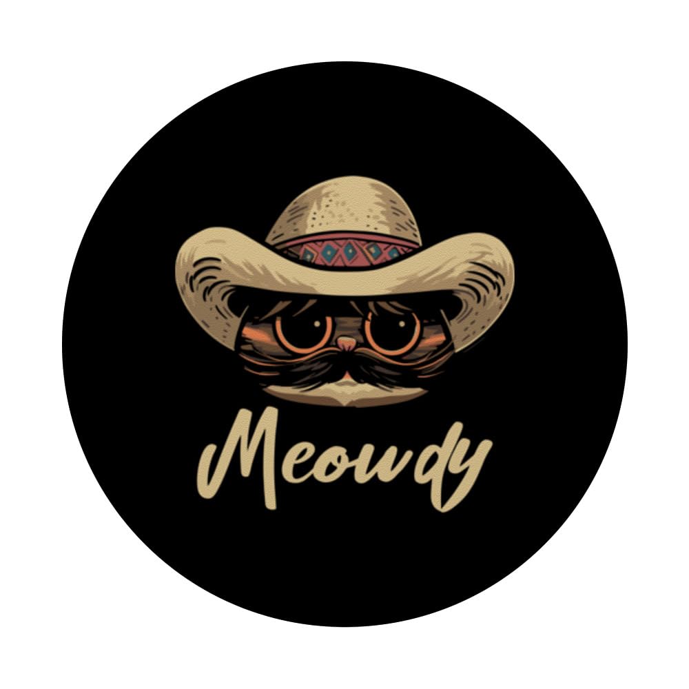 Meowdy Cat Cowboy Funny Tee PopSockets Swappable PopGrip, Black - Image 3