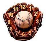 HSAEANZL 2D Wooden Baseball Glove Wall Clock,Brown Leather Design,Battery Operated,Quartz Movement,Not Ticking,Baseball Themed Clock Gift'S for Boys' Room,Livingroom,Classroom,Study Room (10 in)