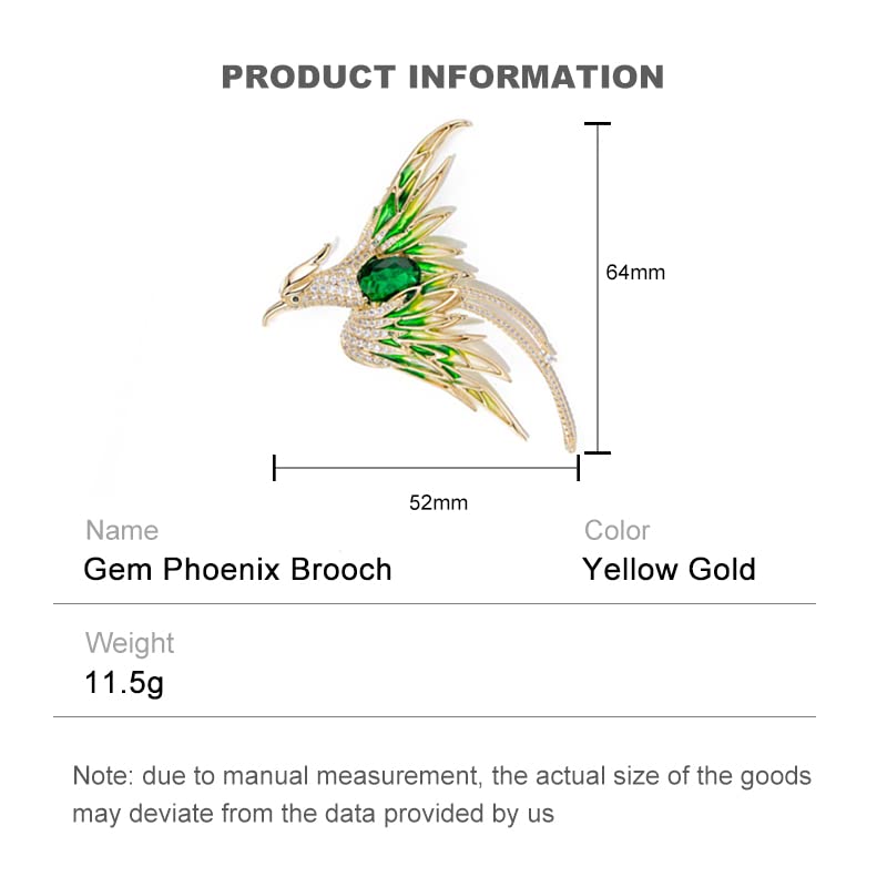 Image of Exquisite 14K Gold Phoenix Brooch for Women, Inlaid with Moissanite and Premium Gemstones, Ideal Luxury Gift for Holidays and Special Occasions