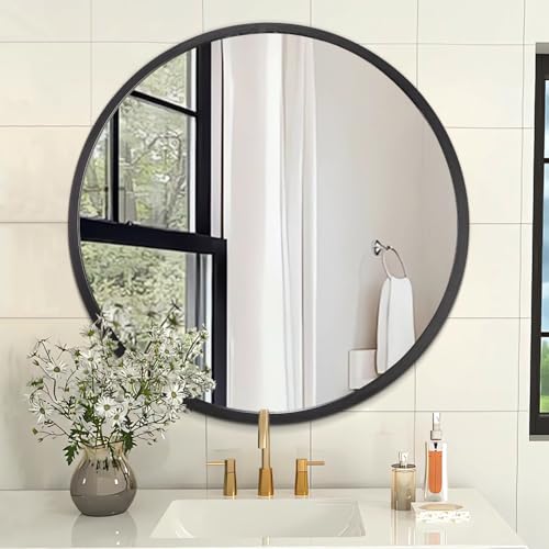 Image of AOAOPQ Black Round Mirror for Wall Small Round for Bathroom Entryway Living Room Hallway Matte Frame Tempered Glass Mirrors Anti Rust Hangs Tempered Glass for Bedroom Entry Dining Room