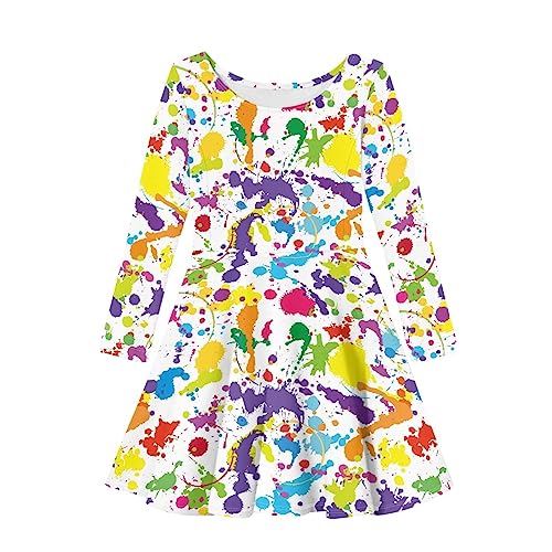 Spring Autumn Long Sleeve Round Neck Pullover Midi Girls Dresses Personalized Pattern Formal Loose Fit Dress for Girls