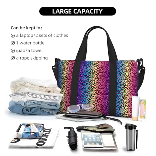 Laptop Tote Bag for Women Work - Leopard Neon Rainbow Gradient Gym Bag for Women Men, Personal Item Crossbody Travel Bags Carry On, Overnight Weekender Bags for Women Travel4