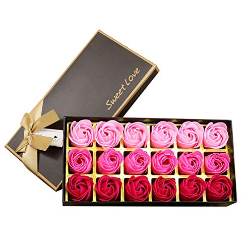 Caja de 18 jabones de rosa en forma de flor - Jabón de rosas con esencia floral - Jabón de aceites esenciales de plantas, regalo ideal para aniversario, cumpleaños, boda, día de San Valentín