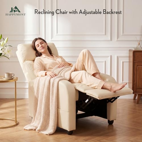 Image of Recliner Chair, Recliner Sofa Fabric for Adults, Recliners Home Theater Seating with Lumbar Support, Reclining Sofa Chair for Living Room, Beige