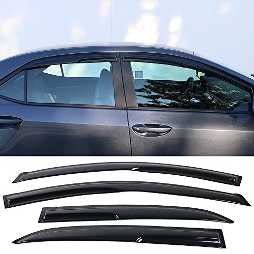 Window Visor fits 2014-2017 Toyota Corolla | Mu Style Acrylic Smoke Tinted & Semi-transparent Sun Rain Shade Guard Wind Vent Air Deflector by IKON MOTORSPORTS | 2015 2016